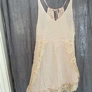 Free People Cream Lace Chemise with Spaghetti Straps